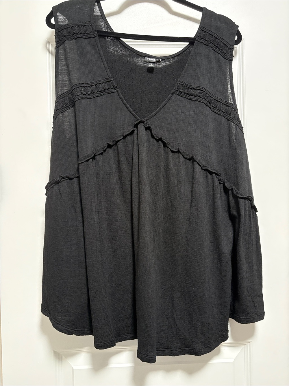 torrid Black Sleeveless V-Neck Tank with Lace Insets